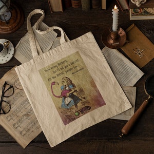 Alice in Wonderland Bonkers Canvas ShoulderTote. Reusable Shopping Grocery Bag. Great as a Book, School or Project Bag for Everyday Use. image 2