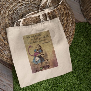 Alice in Wonderland Bonkers Canvas ShoulderTote. Reusable Shopping Grocery Bag. Great as a Book, School or Project Bag for Everyday Use. image 4