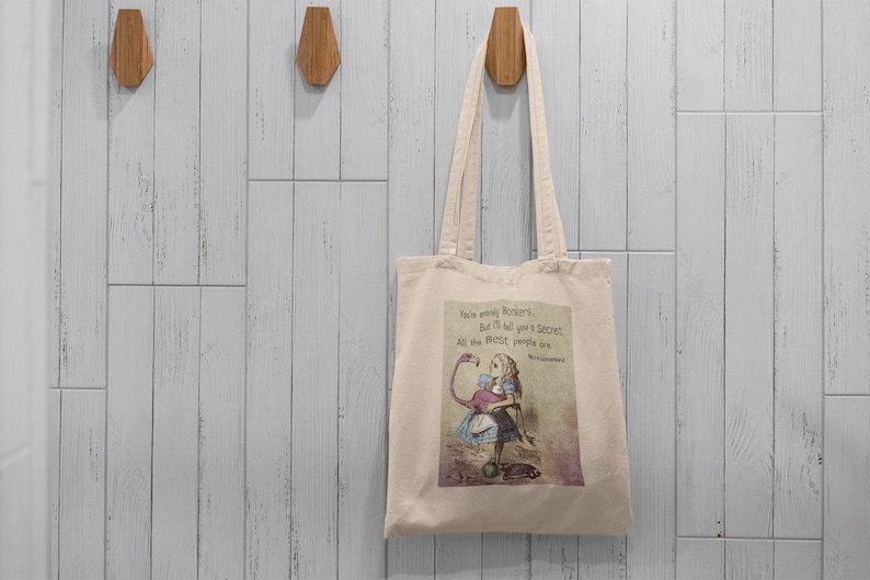 Alice in Wonderland Bonkers Canvas ShoulderTote. Reusable Shopping Grocery Bag. Great as a Book, School or Project Bag for Everyday Use. image 3