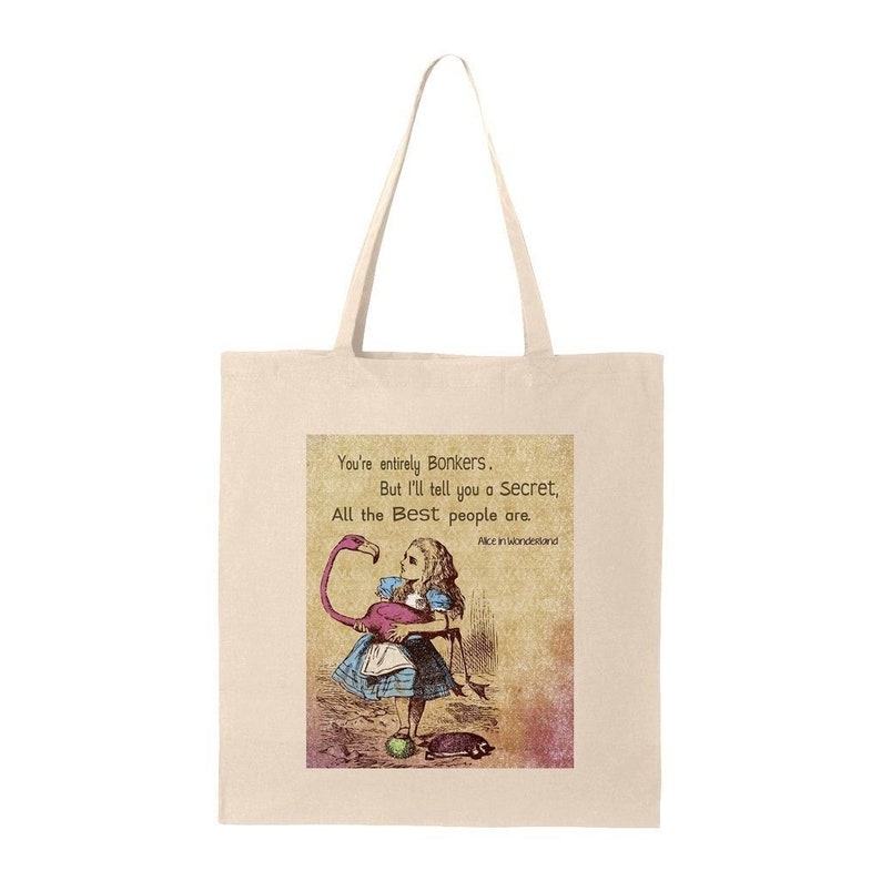 Alice in Wonderland Bonkers Canvas ShoulderTote. Reusable Shopping Grocery Bag. Great as a Book, School or Project Bag for Everyday Use. image 1