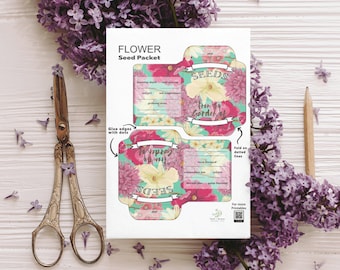 SEED PACKET Template . Printable . Seed Saver | Vintage Flowers | Instant Digital Download