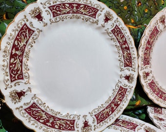 Rare Opportunity MYOTT Rialto Marone Red & Gold Ironstone Plates (Set of 4)