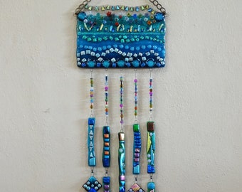 Sample of my  Custom Wall Hangings, wind chimes,Dichroic Glass, Wall Art Decor, Glasspondstudio Dichroic Fused Glass Wall Hangings