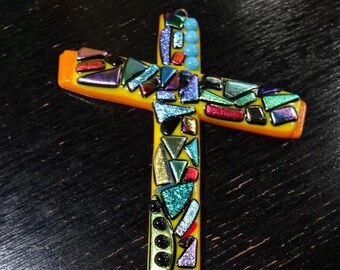 Dichroic Glass Cross made in Mexico by Glasspondstudio