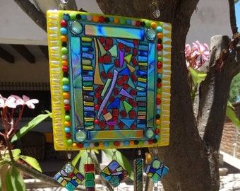 Custom Glass Wind Chimes~Made from Fused Dichroic Glass~Made to Order~ choose colors~Opaque or transparent~Made in Mexico~Free Shipping