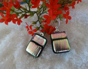 Dichroic Glass Earrings~ Glass Earrings~Fused Glass Earrings~Free Shipping~Glass Jewelry~Shimmering Dichroic Glass Earring~Made in Mexico