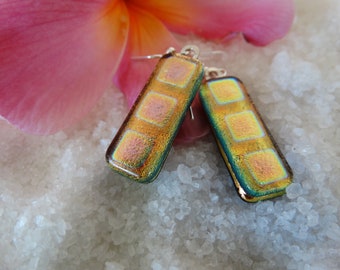 Dichroic Glass Earrings~ Glass Earrings~Fused Glass Earrings~Free Shipping~Glass Jewelry~Shimmering Dichroic Glass Earring~Made in Mexico