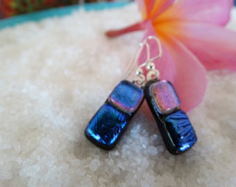 Dichroic Glass Earrings~ Glass Earrings~Fused Glass Earrings~Free Shipping~Glass Jewelry~Shimmering Dichroic Glass Earring~Made in Mexico