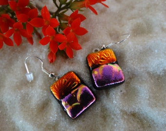 Dichroic Glass Earrings~Glass Earrings~Fused Glass Earrings~Free Shipping~Glass Jewelry~Shimmering Dichroic Glass Earrings~Made in Mexico