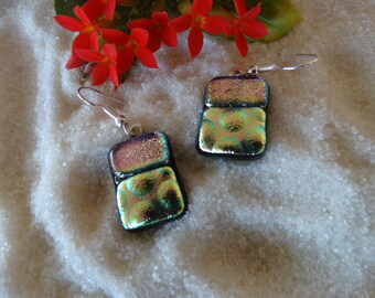 Dichroic Glass Earrings~Glass Earrings~Fused Glass Earrings~Free Shipping~Glass Jewelry~Shimmering Dichroic Glass Earrings~Made in Mexico