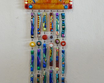 Sample of Custom Wall Hangings, Dichroic Glass Wall Hangings Wall Art Decor, Glasspondstudio Dichroic Fused Glass wind chimes made in Mexico