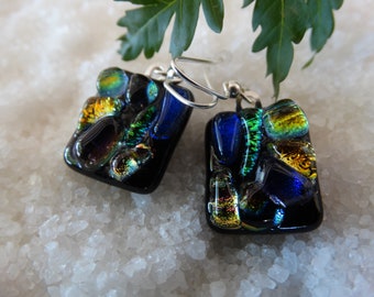 Dichroic Glass Earrings~ Glass Earrings~Fused Glass Earrings~Free Shipping~Glass Jewelry~Shimmering Dichroic Glass Earring~Made in Mexico