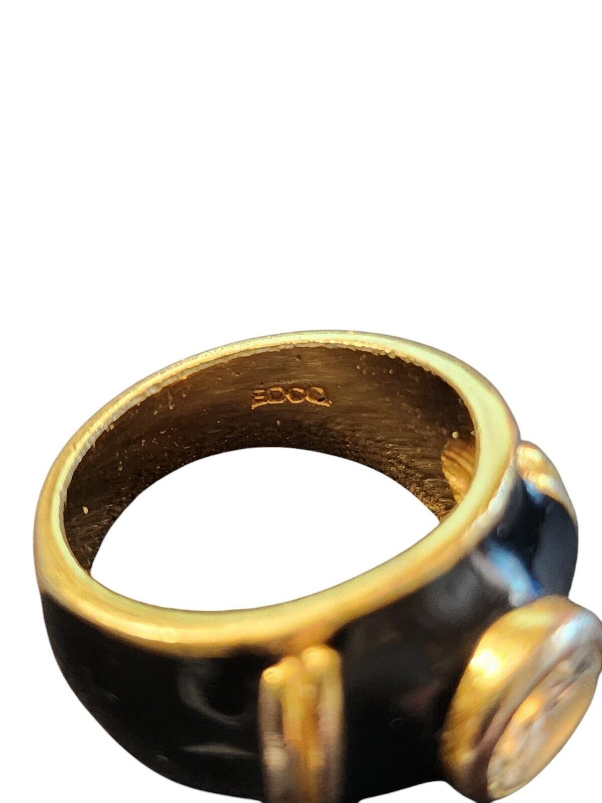Vintage EDCO Gold-tone Black Enamel Ring W/ Cubic Zirconia, Size 6 ...