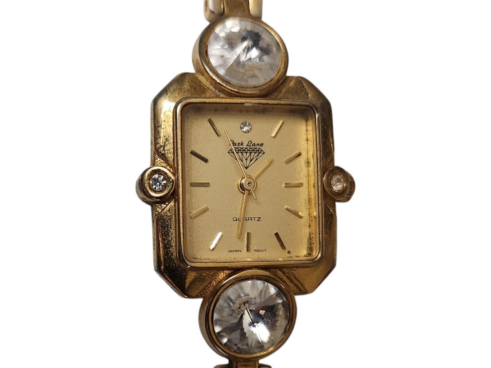 Park Lane Vintage Gold Tone Watch Cubic Zirconia Bracelet 