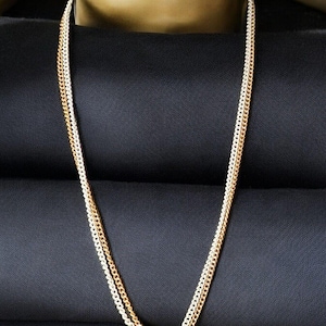 Vintage Two-Tone Gold White Link Chain Necklace 25 Inch Spring Ring Clasp