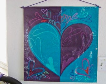 Yin/Yang Heart Banner, purple , turquoise, hearts hearts hearts