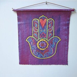 Hamsa Hand, canvas wall hanging, protection, Made To Order only