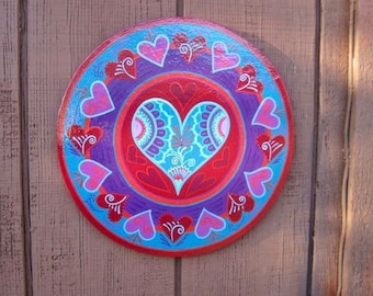 13" HEART Star Circle, hand painted, multi colored, hearts, Made To Order only ,