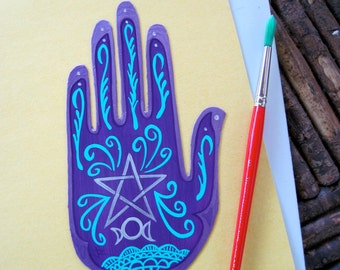 Henna , Mehndi Hand , Magnet ,   pentagram, triple moon, wiccan protection, Made To Order