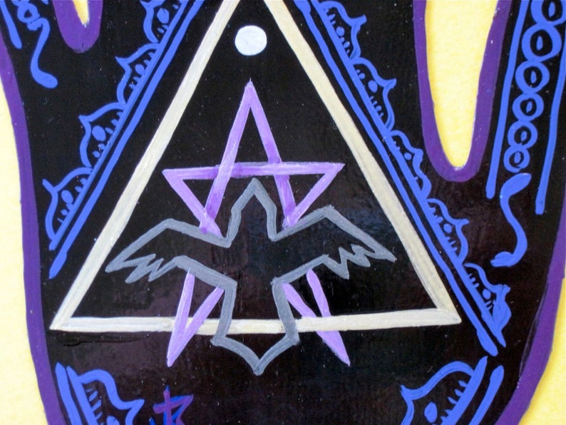 Magnet, Hand shape, Raven ,Moon, Pentagram, Triangle, pagan, wiccan, Made To Order image 3