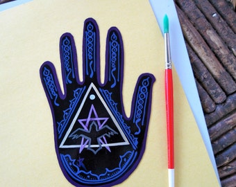 Magnet,  Hand shape, Raven ,Moon, Pentagram, Triangle, pagan, wiccan, Made To Order