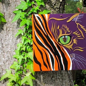 CatEyes , surreal painting, cats face, tiger, wall decor image 2