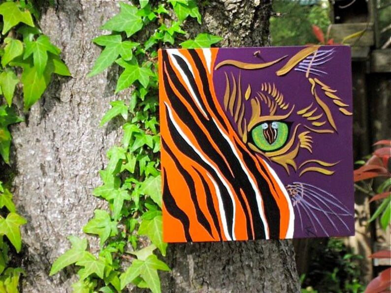 CatEyes , surreal painting, cats face, tiger, wall decor image 2