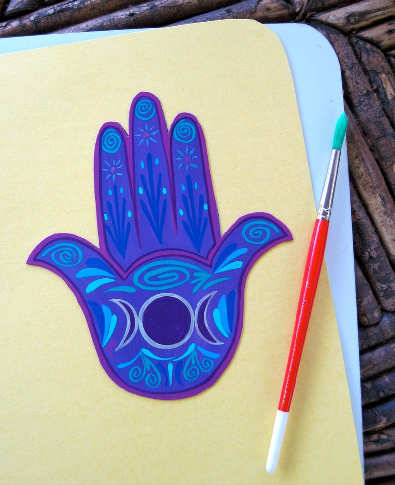 Hamsa Hand Magnet, Made to Order, triple moon, Goddess protection, healing, abundance , image 1