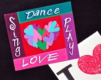 LOVE  Sing , Dance, Play, Hearts magnet
