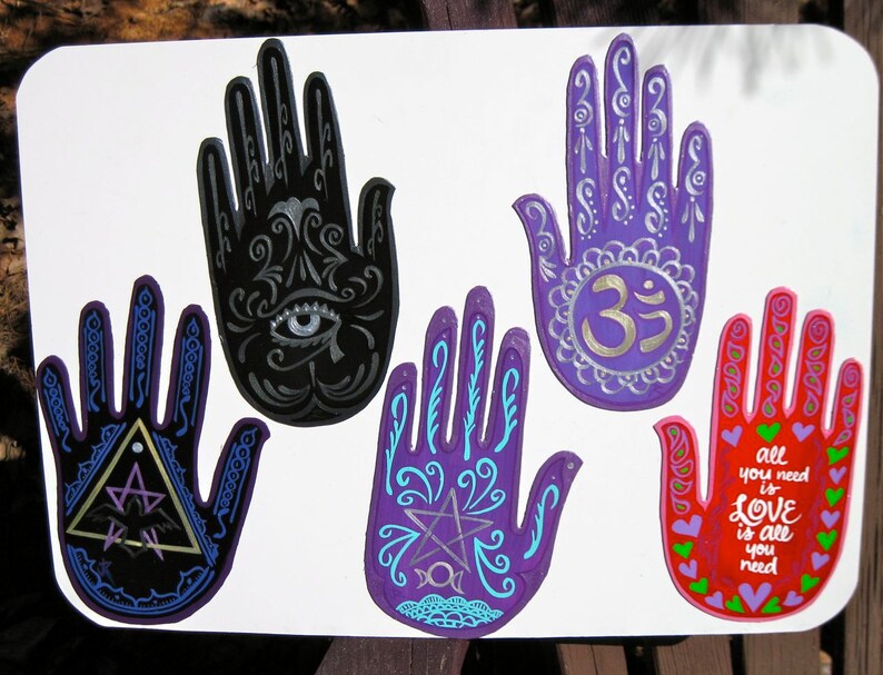 Magnet, Hand shape, Raven ,Moon, Pentagram, Triangle, pagan, wiccan, Made To Order image 5