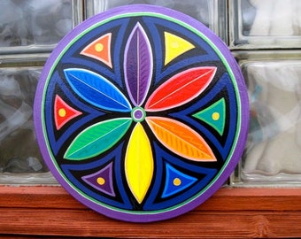 Rainbow  Mandala ,Double Rosette, Star Circle, MADE TO ORDER