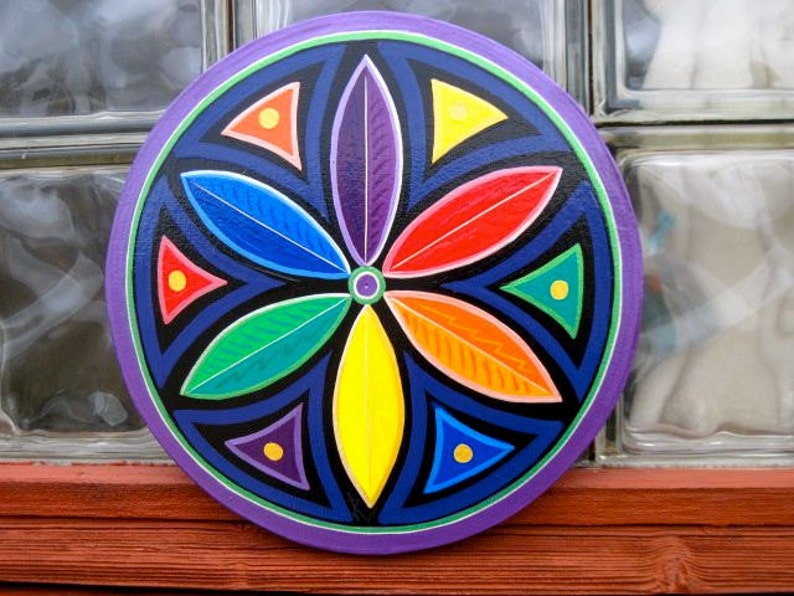 Rainbow Mandala ,Double Rosette, Star Circle, MADE TO ORDER image 1