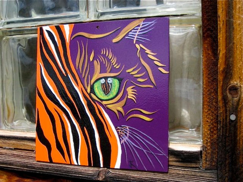 CatEyes , surreal painting, cats face, tiger, wall decor image 3