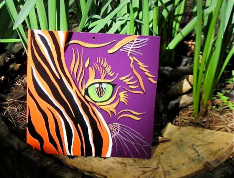 CatEyes , surreal painting, cats face, tiger, wall decor image 1