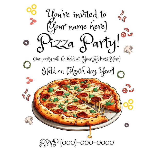 Pizza Party Invitation template | Birthday party | Class Party | kids | fun with friends