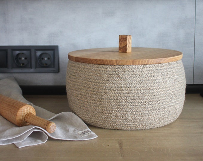 A Round Bread Box With Wooden Lid * Bread Box Countertop * Farmhouse ...