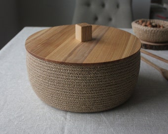 Bread storage box with wooden lid * air tight bread box * farmhouse bread basket with lid * rustic bread basket * bread bin with lid