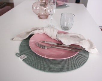 A set of 4 mint placemats ,handmade round placemats for plates, mint placemats for table setting, custom placemats in eucalyptus color