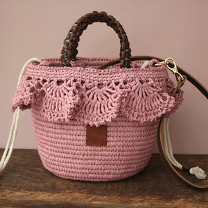 Medium straw bucket bag * pink straw bucket bag * top handle pink bucket bag * shoulder pink raffia bucket bag