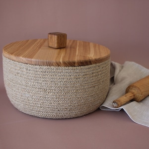 A farmhouse bread box with wooden lid * bread box countertop * a round bread basket with lid * rustic bread box * bread box with wooden lid