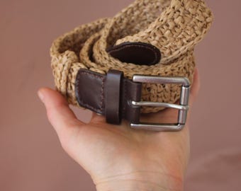 Vintage Genuine Black Tortoiseshell Boho 70’s Resin Buckle w/ Woven Raffia Strap Vintage Tortoise Shell Belt - Etsy main image 3