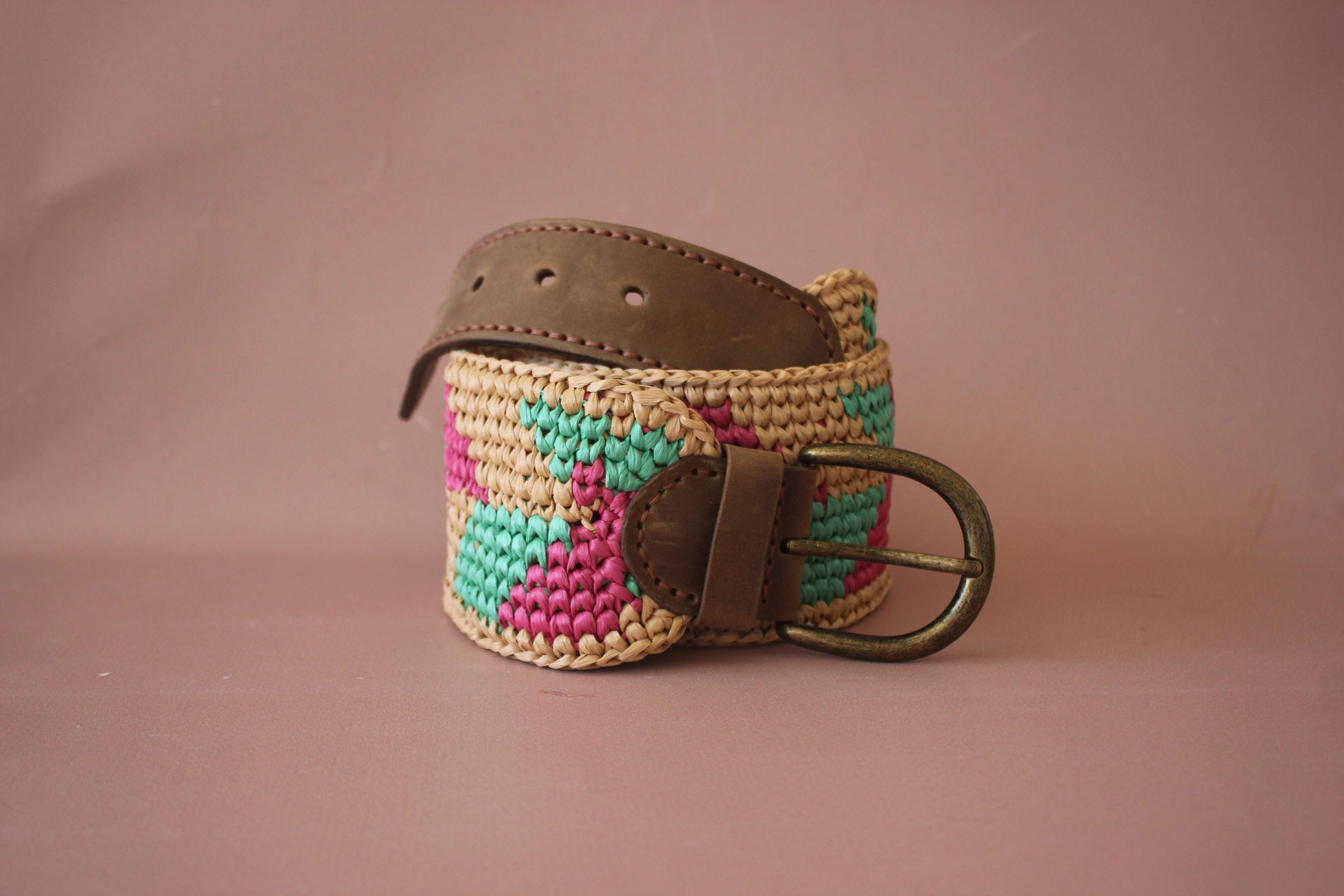 Wide Raffia and Leather Belt for Women * Wide Straw and  display picture 1