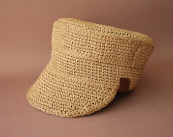 Stroh-Baker-Boy-Mütze für Damen * Sommer-Beige-Breton-Mütze * Raffia-Baker-Boy-Mütze für Damen * handgemachte Stroh-Fischermütze * Sommer-Newsboy-Mütze