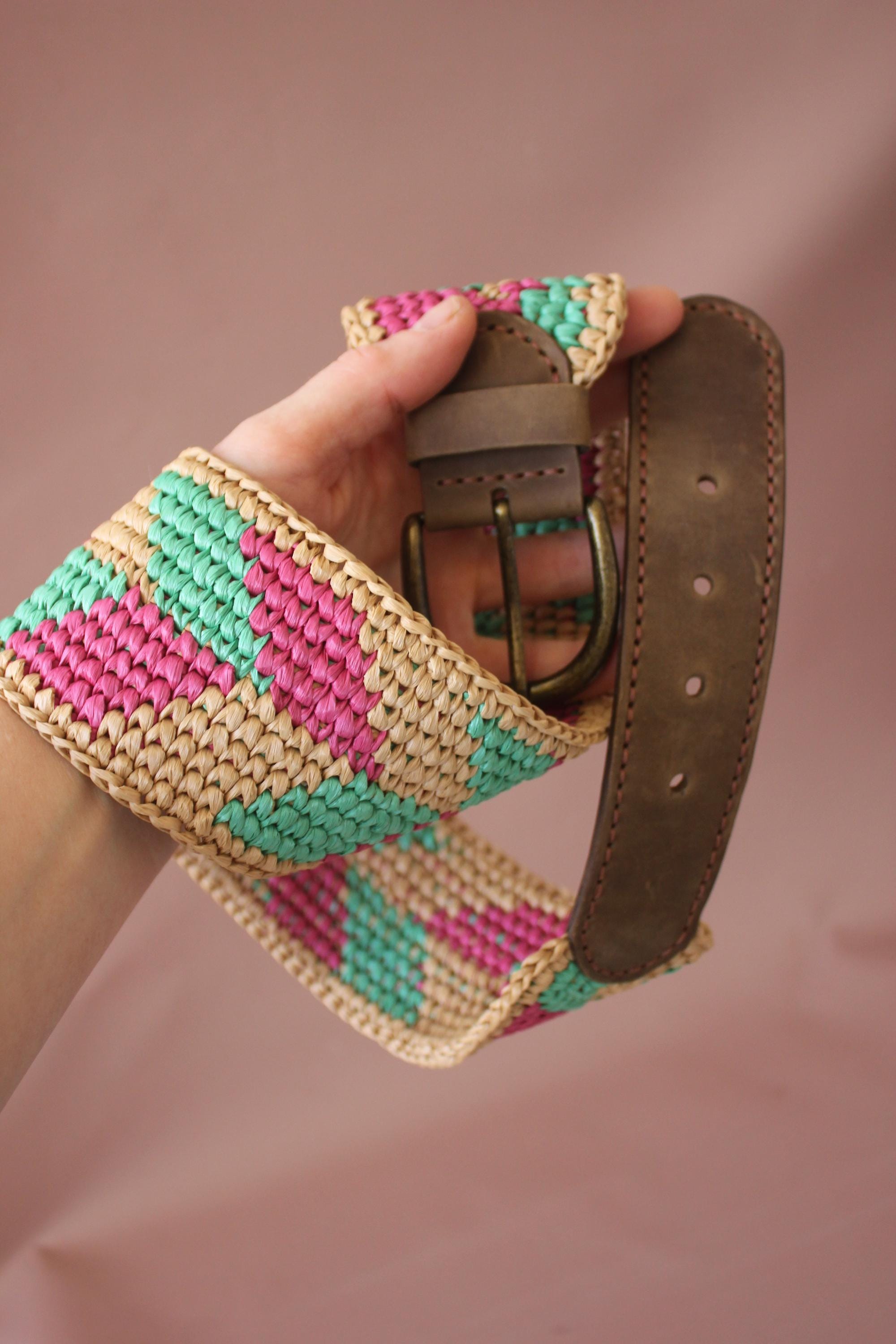 Wide Raffia and Leather Belt for Women * Wide Straw and 