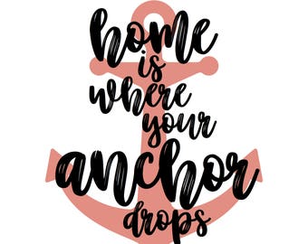 home is where your anchor drops PRINTABLE Digital Download in black and white with red anchor