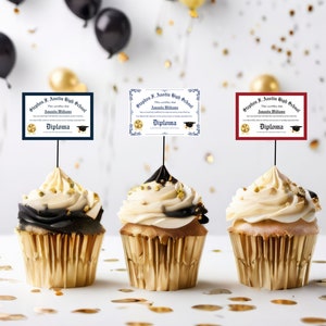 Editable Graduation Party Cupcake Topper, Diploma Cupcake Topper, Personalized Graduation College High School Graduation Elementary Diploma