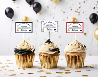 Editable Graduation Party Cupcake Topper, Diploma Cupcake Topper, Personalized Graduation College High School Graduation Elementary Diploma