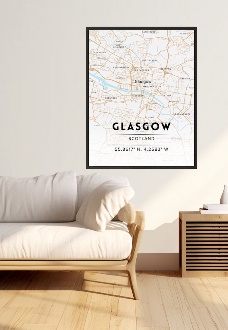 Glasgow Nude Theme Elegant City Map In Soft Tones Printable Wall Art
