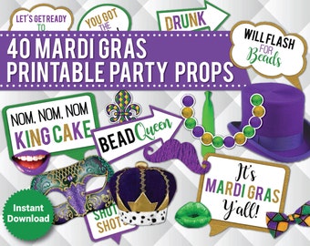 40 Erwachsene Mardi Gras Photo Booth DRUCKBARE Requisiten, Mardi Gras Zeichen Requisiten, Mardi Gras Party Decor, Sprechblasen