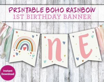 Boho Rainbow Highchair Banner: First Birthday Decor (Digital Download)